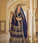 PREMIUM LUXURIOUS WEDDING WEAR BLUE VELVET LEHENGA CHOLI LATEST DESIGN