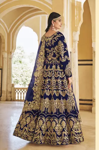 PREMIUM LUXURIOUS WEDDING WEAR BLUE VELVET LEHENGA CHOLI LATEST DESIGN