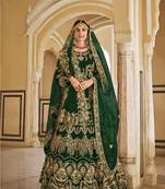PREMIUM LUXURIOUS WEDDING WEAR GREEN VELVET LEHENGA CHOLI LATEST DESIGN
