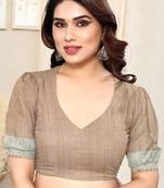 Dark Grey Chiffon Checked / Human Figures Zari Line Border Saree With Unstitched Blouse Piece