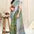 Light green chiffon color block / block print zari line border saree with unstitched blouse piece