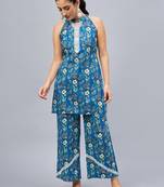Winered woman blue floral with lace co-ord set