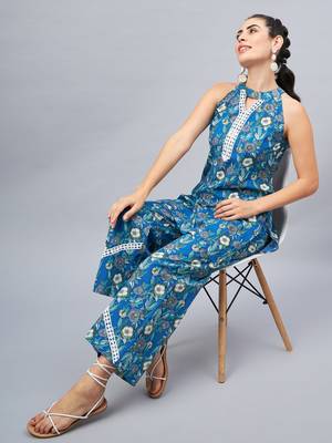 Winered woman blue floral with lace co-ord set 2
