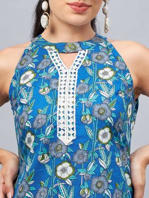 Winered woman blue floral with lace co-ord set 4