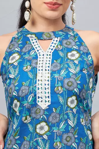 Winered woman blue floral with lace co-ord set