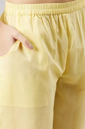 Winered woman yellow shiffli kurta sets with lace detailing