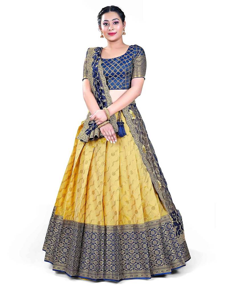 THE YELLOW BLOSSOM A BANARASI LEHENGA WITH INTRICATE FLORAL EMBROIDERY
