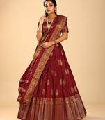 MAROON BANARASI SILK LEHENGA WITH ZARI WORK FOR WOMEN