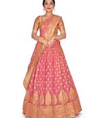ELEGANT PINK COLOUR ORGANZA SEMI-STITCHED HALF SAREE WITH UNSTITCHED BLOUSE AND DUPATTA