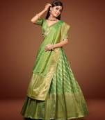 GREEN BANARASI SILK ZARI WEAVING PATTU HALF SAREE
