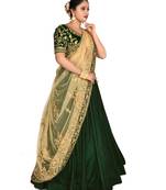 SOLID BOTTLE GREEN VELVET DESIGNER SEMI-STITCHED HALF SAREE