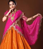 ORANGE COLOUR BANARASI SILK HALF SAREE