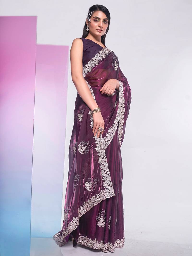 Rani Silk Zari Woven And Swaroski Work Saree