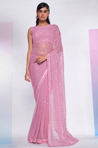 Mauve Georgette Fabric Sequinned Work Designer Saree With Blouse