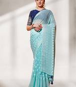 Turquoise Blue Georgette Fabric Designer Saree And Blouse