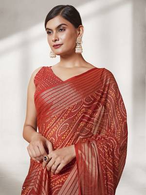 Red Georgette Fabric Bandhani Design Saree With Blouse 1