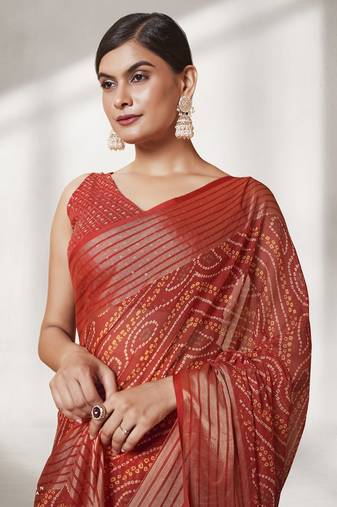 Red Georgette Fabric Bandhani Design Saree With Blouse