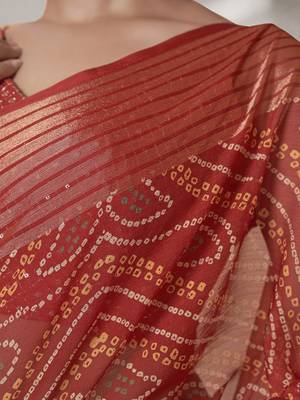 Red Georgette Fabric Bandhani Design Saree With Blouse 2