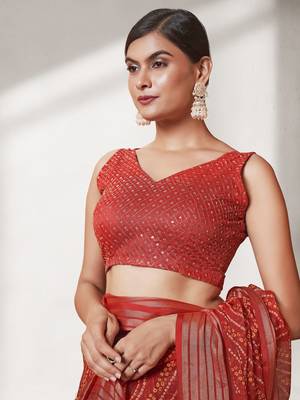 Red Georgette Fabric Bandhani Design Saree With Blouse 3