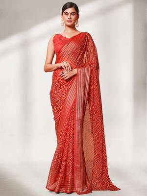 Red Georgette Fabric Bandhani Design Saree With Blouse 4