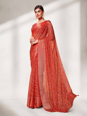 Red Georgette Fabric Bandhani Design Saree With Blouse 5