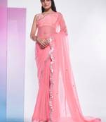 Flamingo Pink Simmer Chiffon Fabric Saree With Designer Blouse