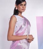 Light Pink Organza Fabric Designer Sequinned Saree With Designer Blouse