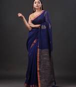 Pure linen handwoven zari work saree