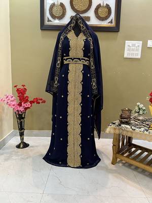 Navy Blue Georgette Zari Handwork Farasha Dress 1