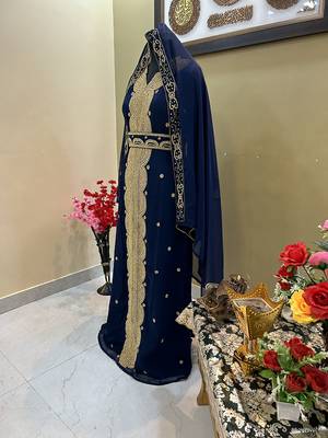 Navy Blue Georgette Zari Handwork Farasha Dress 2