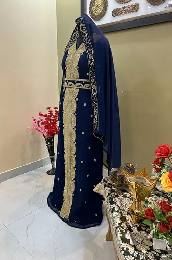 Navy Blue Georgette Zari Handwork Farasha Dress