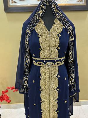 Navy Blue Georgette Zari Handwork Farasha Dress 3