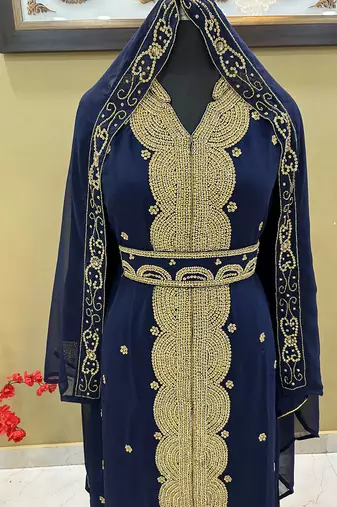Navy Blue Georgette Zari Handwork Farasha Dress