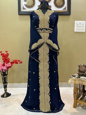 Navy Blue Georgette Zari Handwork Farasha Dress 4