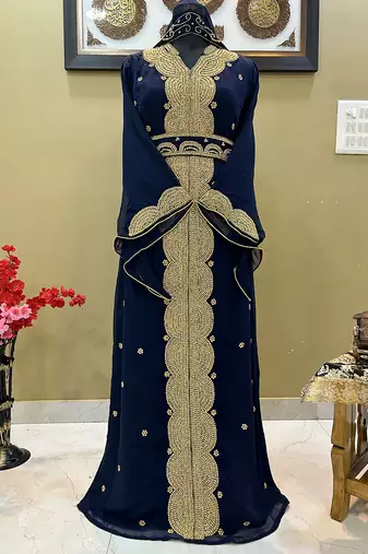 Navy Blue Georgette Zari Handwork Farasha Dress