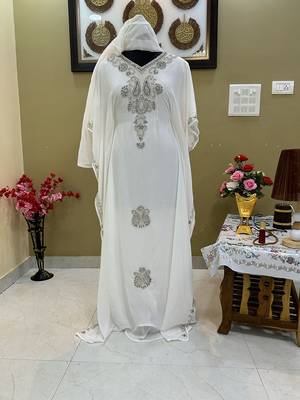 White Georgette Zari Work Party Wear Kaftan Dress 1