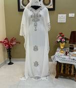 White Georgette Zari Work Party Wear Kaftan Dress