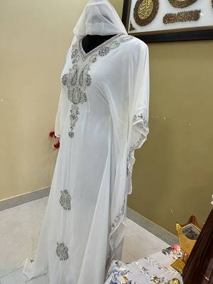 White Georgette Zari Work Party Wear Kaftan Dress 3