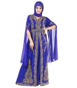 Royal Blue color luxurious Long Sleeves Handmade Moroccan Kaftan Embroidered zari work hijab