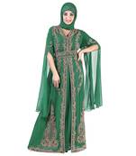 Dark Green color luxurious Long Sleeves Handmade Moroccan Kaftan Embroidered zari work hijab