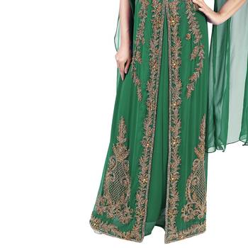 Dark Green color Long Sleeves Handmade Moroccan Kaftan Embroidered zari work hijab 4