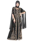 Black color luxurious Long Sleeves Handmade Moroccan Kaftan Embroidered zari work hijab