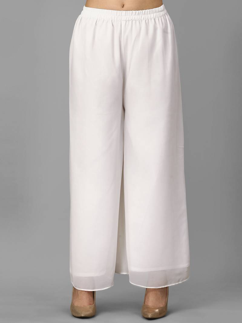 Trendmalls 3 Pics White Georgette Embroidery Traditional Kurta Pant with Dupatta Salwar Suit Set