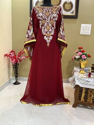 Maroon Georgette Moroccan Party Wear Kaftan 1