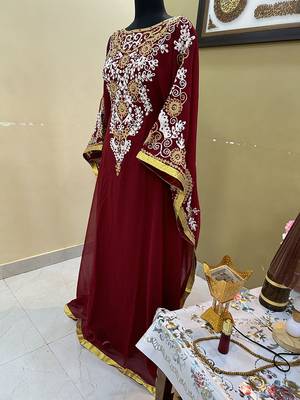 Maroon Georgette Moroccan Party Wear Kaftan 2