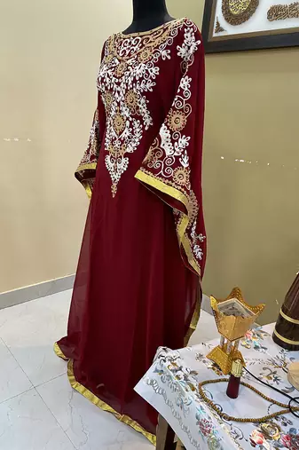 Maroon Georgette Moroccan Party Wear Kaftan