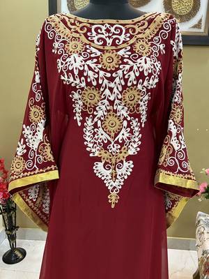 Maroon Georgette Moroccan Party Wear Kaftan 3