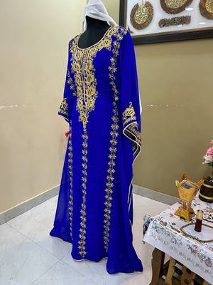 Royal Blue Morroccan Embroidered Islamic Kaftan 3