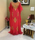 Luxurious Peach Kaftan Gown with Handcrafted Zari & Stone Work | Fitted Wedding & Event Dress