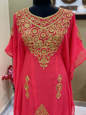 Luxurious Peach Kaftan Gown with Handcrafted Zari & Stone Work | Fitted Wedding & Event Dress 3